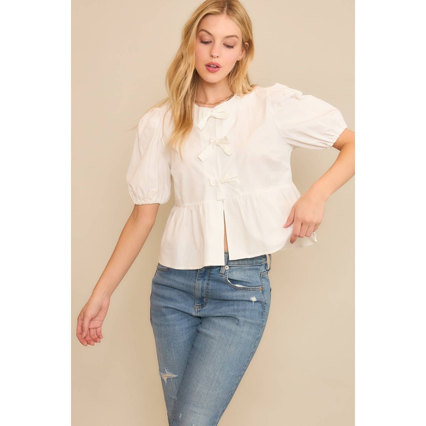 Snowy Bows & Babydoll Blouse
