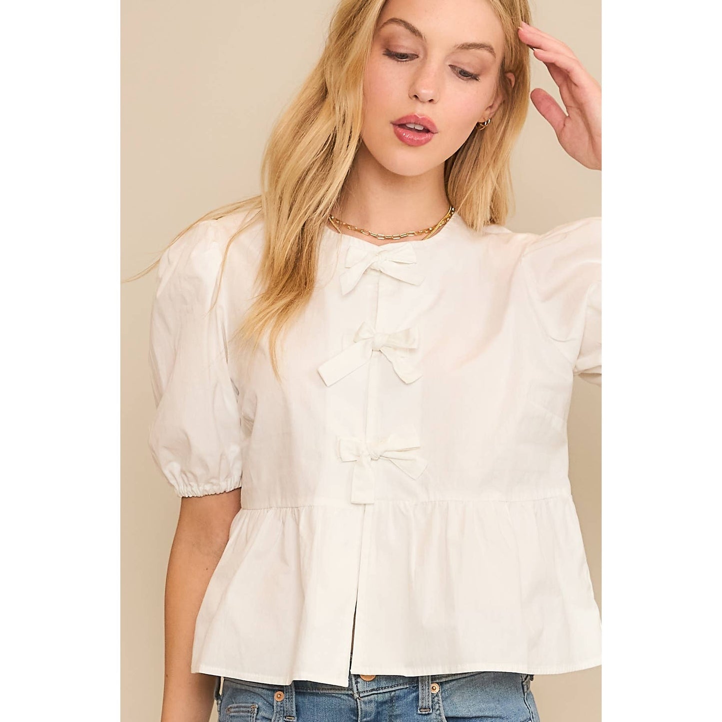 Snowy Bows & Babydoll Blouse