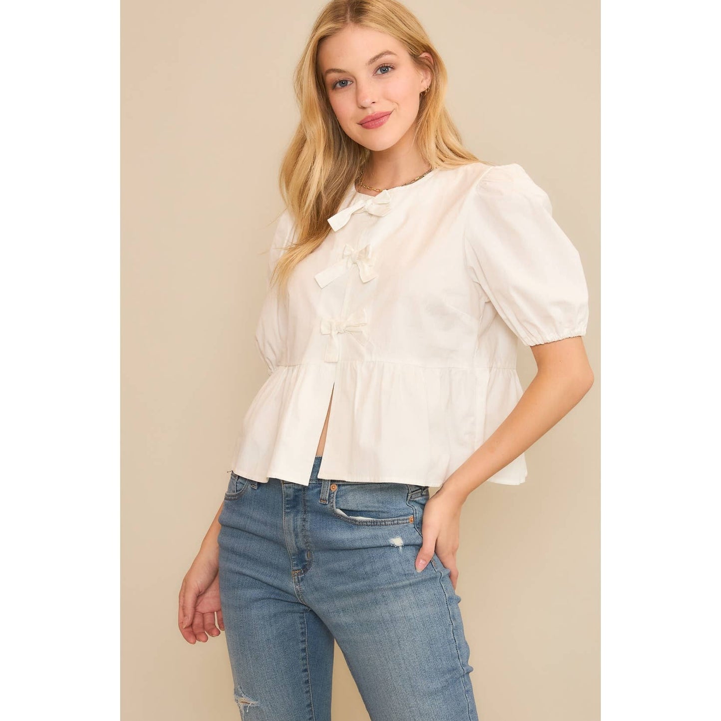 Snowy Bows & Babydoll Blouse