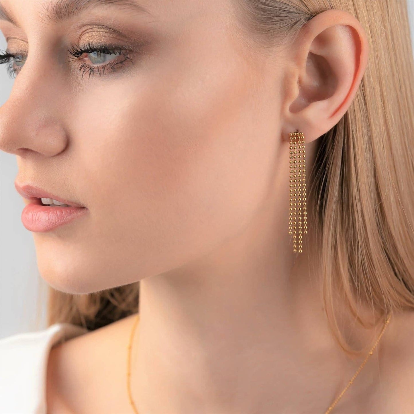 Hanging Beads Stud Earrings | Silver