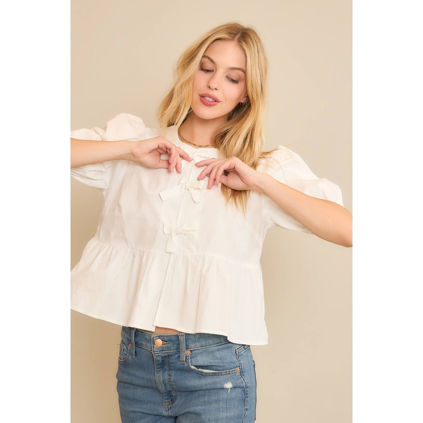 Snowy Bows & Babydoll Blouse