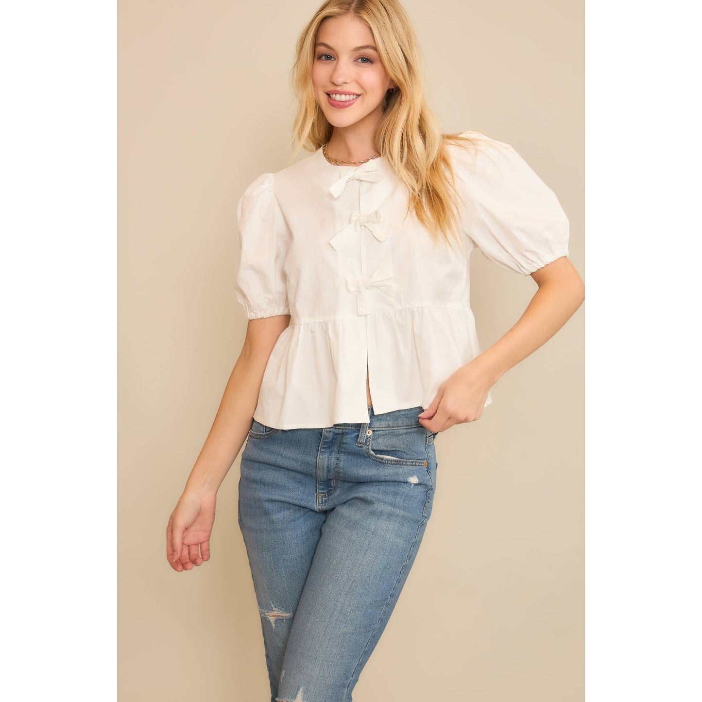 Snowy Bows & Babydoll Blouse