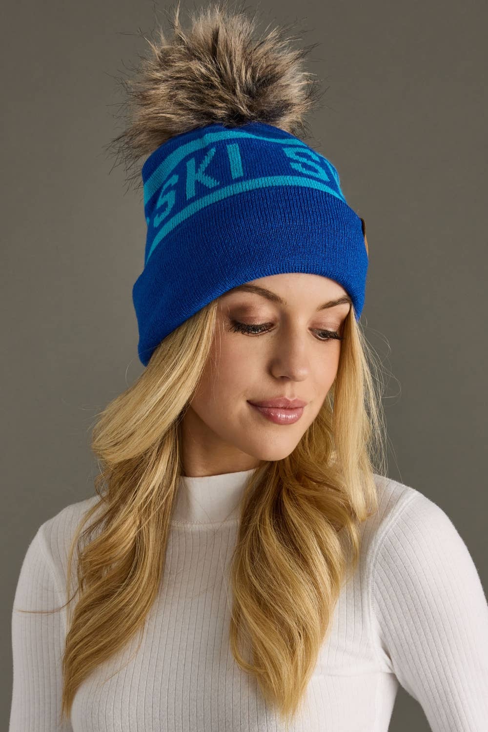 Royal Blue Ski Pom Hat