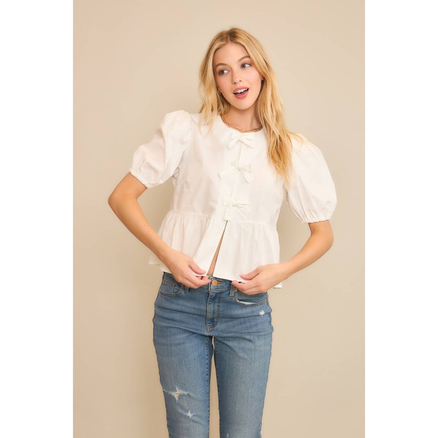 Snowy Bows & Babydoll Blouse