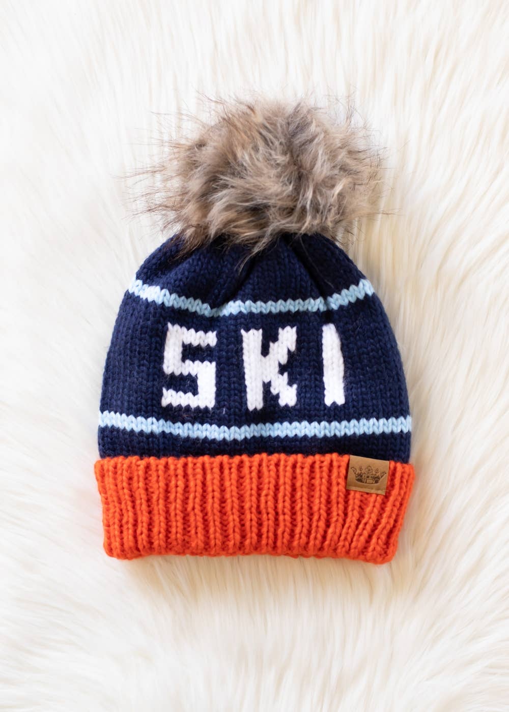 Orange, Navy & Blue Ski Pom Hat