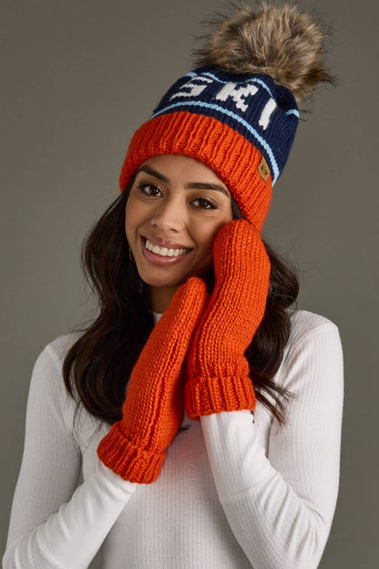 Orange, Navy & Blue Ski Pom Hat