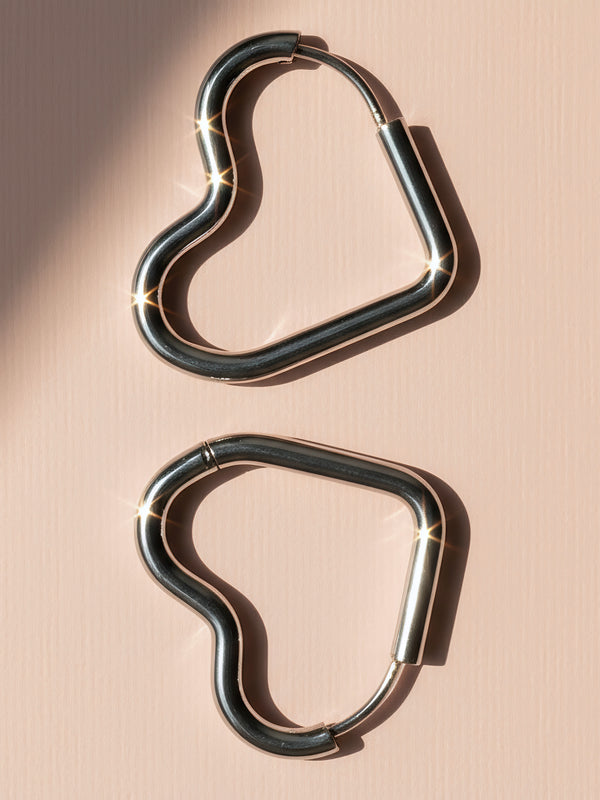 Sassy Heart Hoops Earrings: Silver