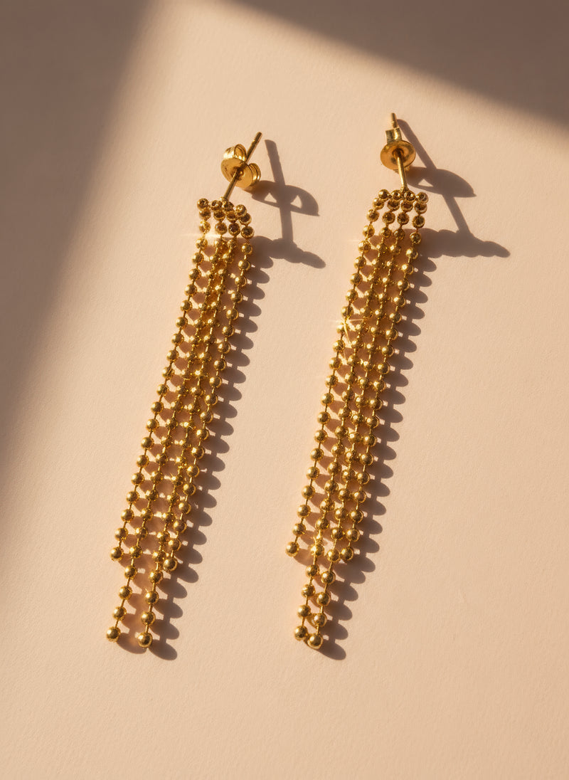 Hanging Beads Stud Earrings | 18K Gold Plated