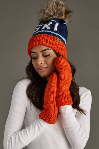 Orange, Navy & Blue Ski Pom Hat
