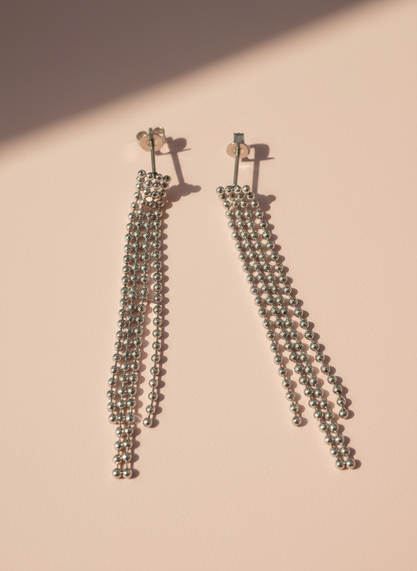 Hanging Beads Stud Earrings | Silver